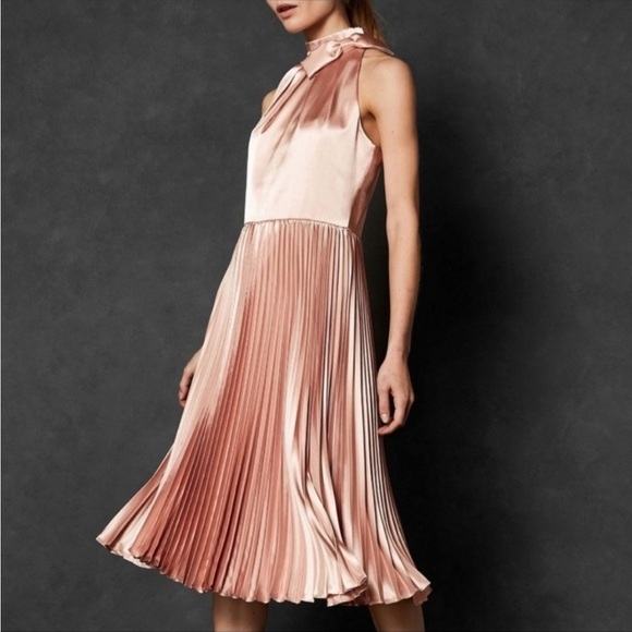 NWT ted baker satin bow neck pleated midi dress rose gold Size 8 spring wedding - Picture 10 of 15